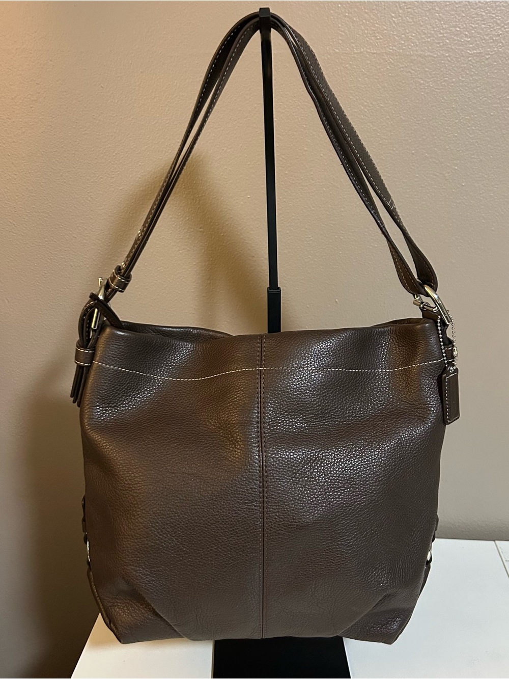 Coach F15064 Chocolate Brown Leather Duffle Convertible Crossbody Shoulder Bag